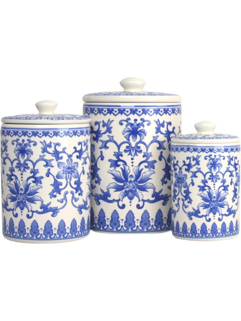 Chinoiserie 3-Piece Canister Set - Elegant White & Blue Kitchen Storage Decor